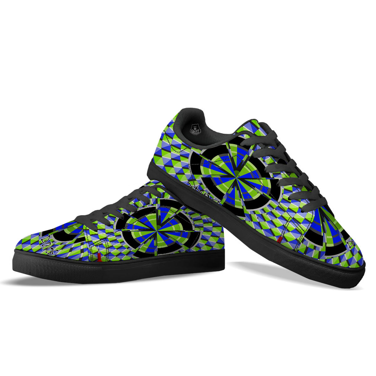 Optical Illusion Dartboard Moving Black Low Top Sneakers-grizzshop