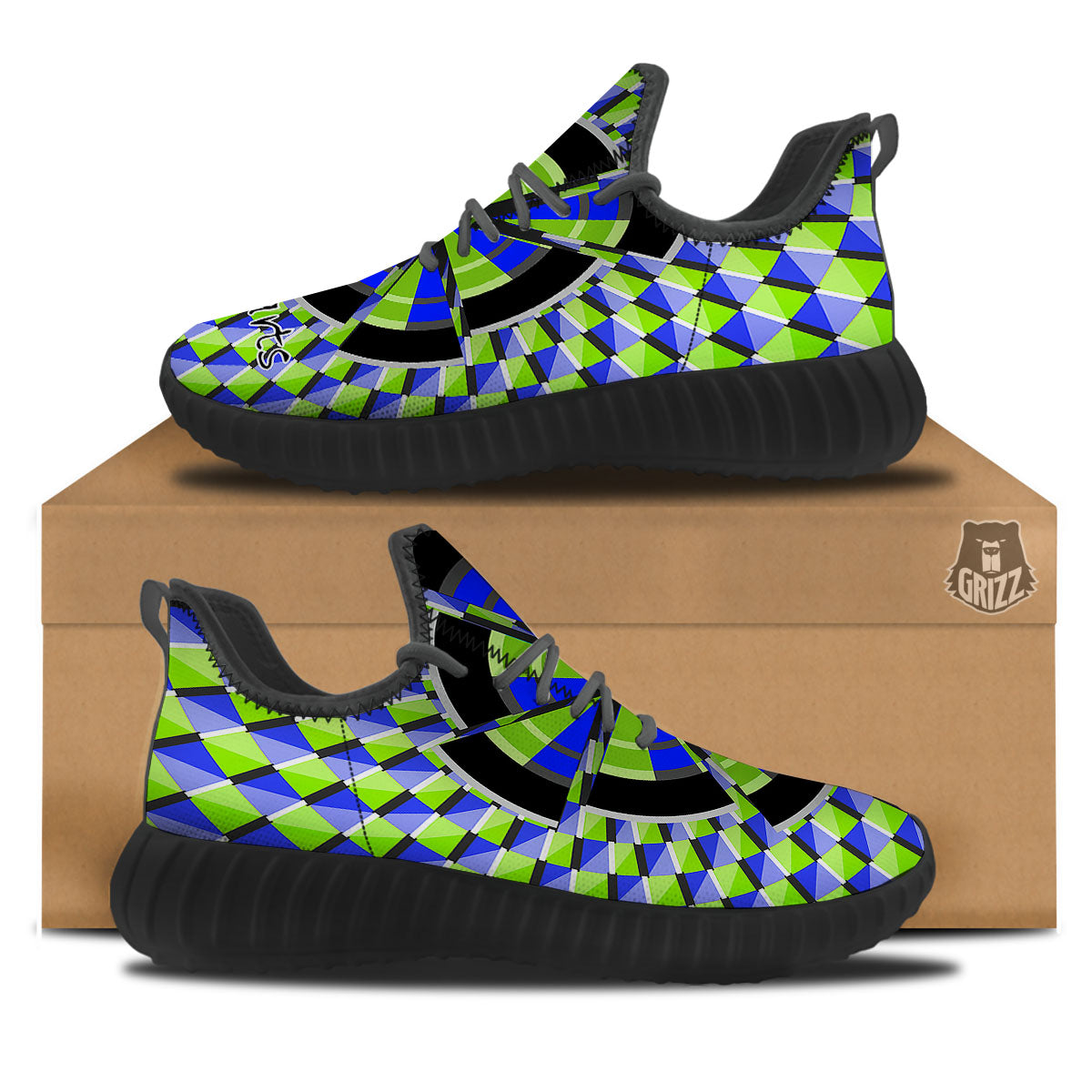Optical Illusion Dartboard Moving Black Walking Shoes-grizzshop