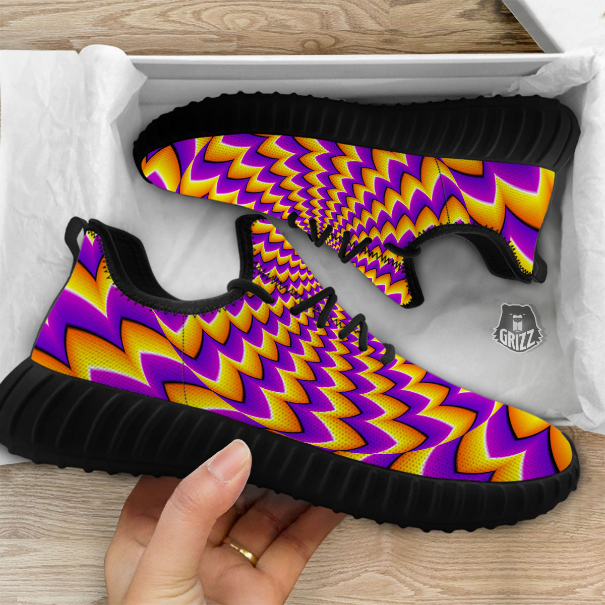 Optical Illusion Moving Dizzy Circle Black Walking Shoes-grizzshop