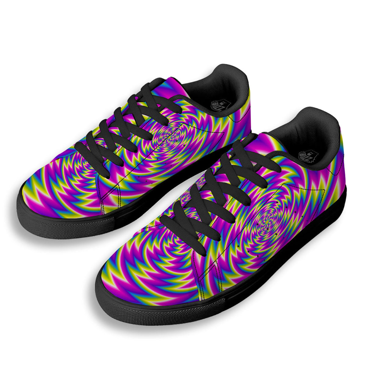 Optical Illusion Moving Dizzy Spiral Black Low Top Sneakers-grizzshop