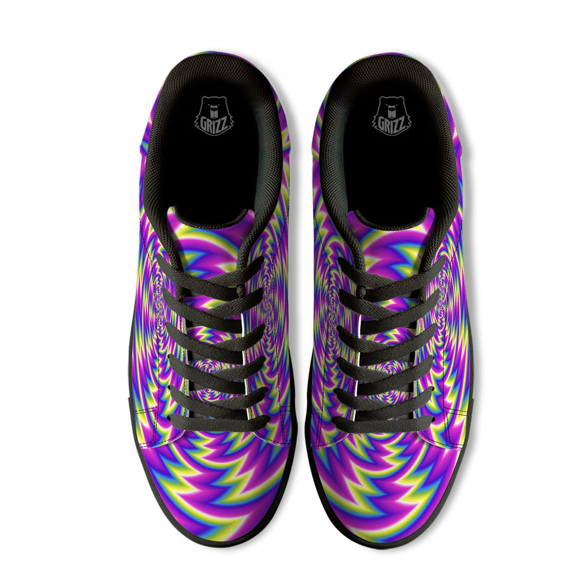 Optical Illusion Moving Dizzy Spiral Black Low Top Sneakers-grizzshop