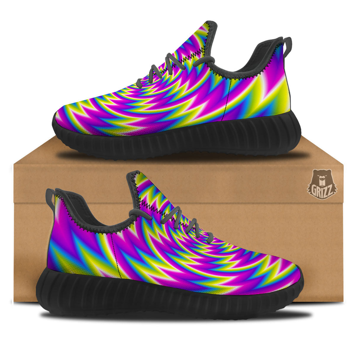 Optical Illusion Moving Dizzy Spiral Black Walking Shoes-grizzshop