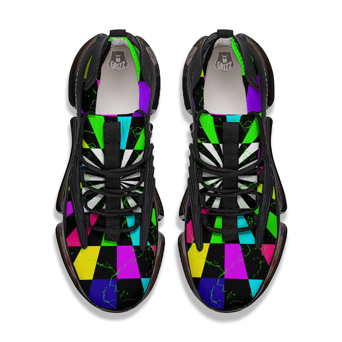 Optical Illusion Neon Abstract Print Black Gym Shoes-grizzshop
