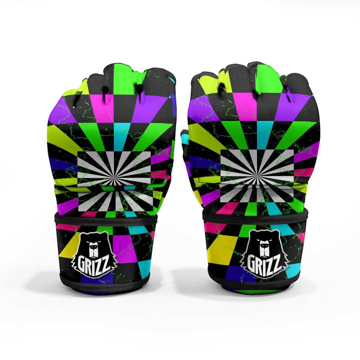 Optical Illusion Neon Abstract Print MMA Gloves-grizzshop
