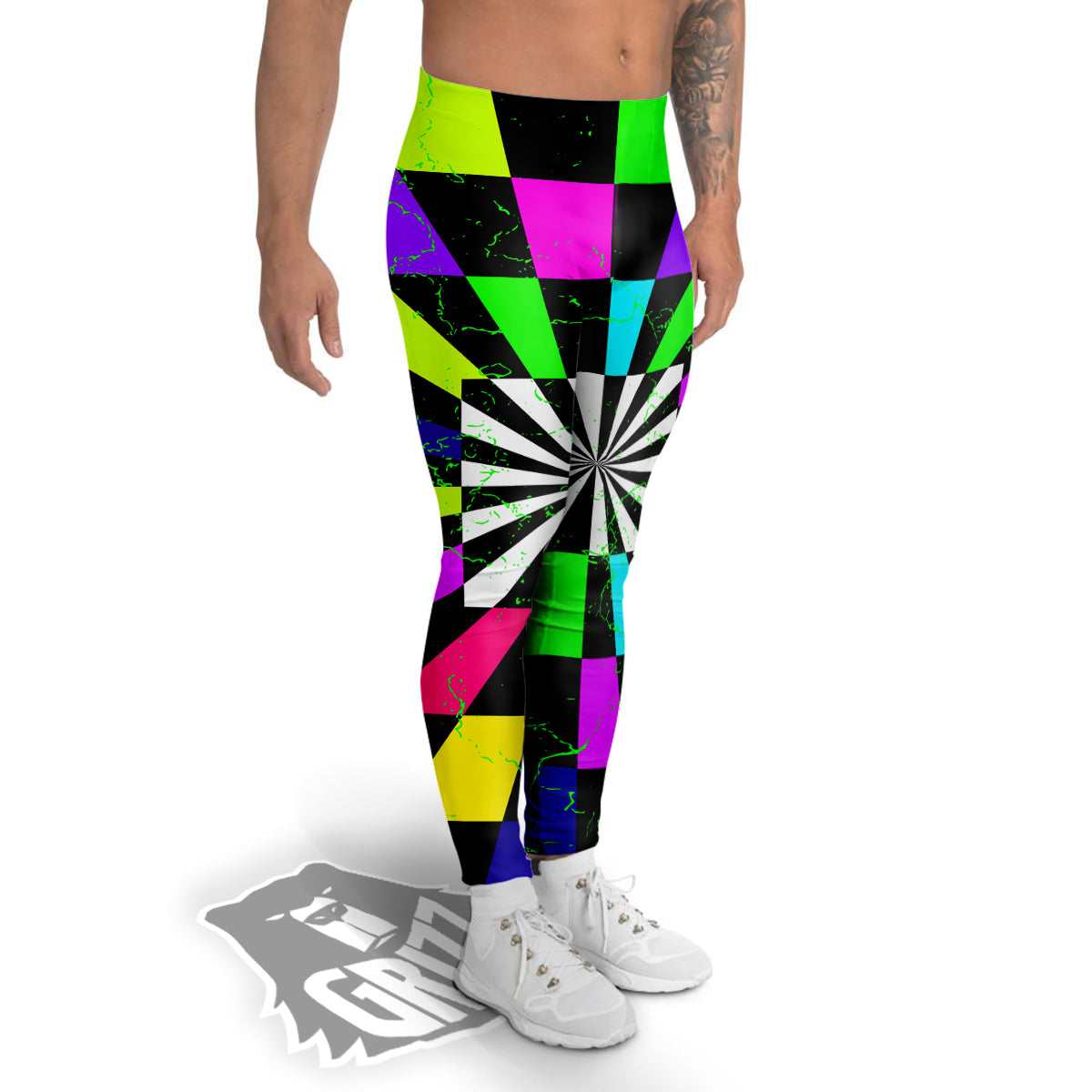 Optical Illusion Neon Abstract Print Men's Leggings-grizzshop