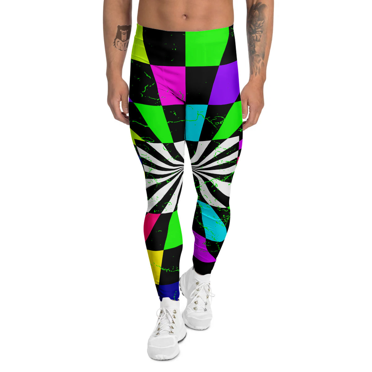 Optical Illusion Neon Abstract Print Men's Leggings-grizzshop