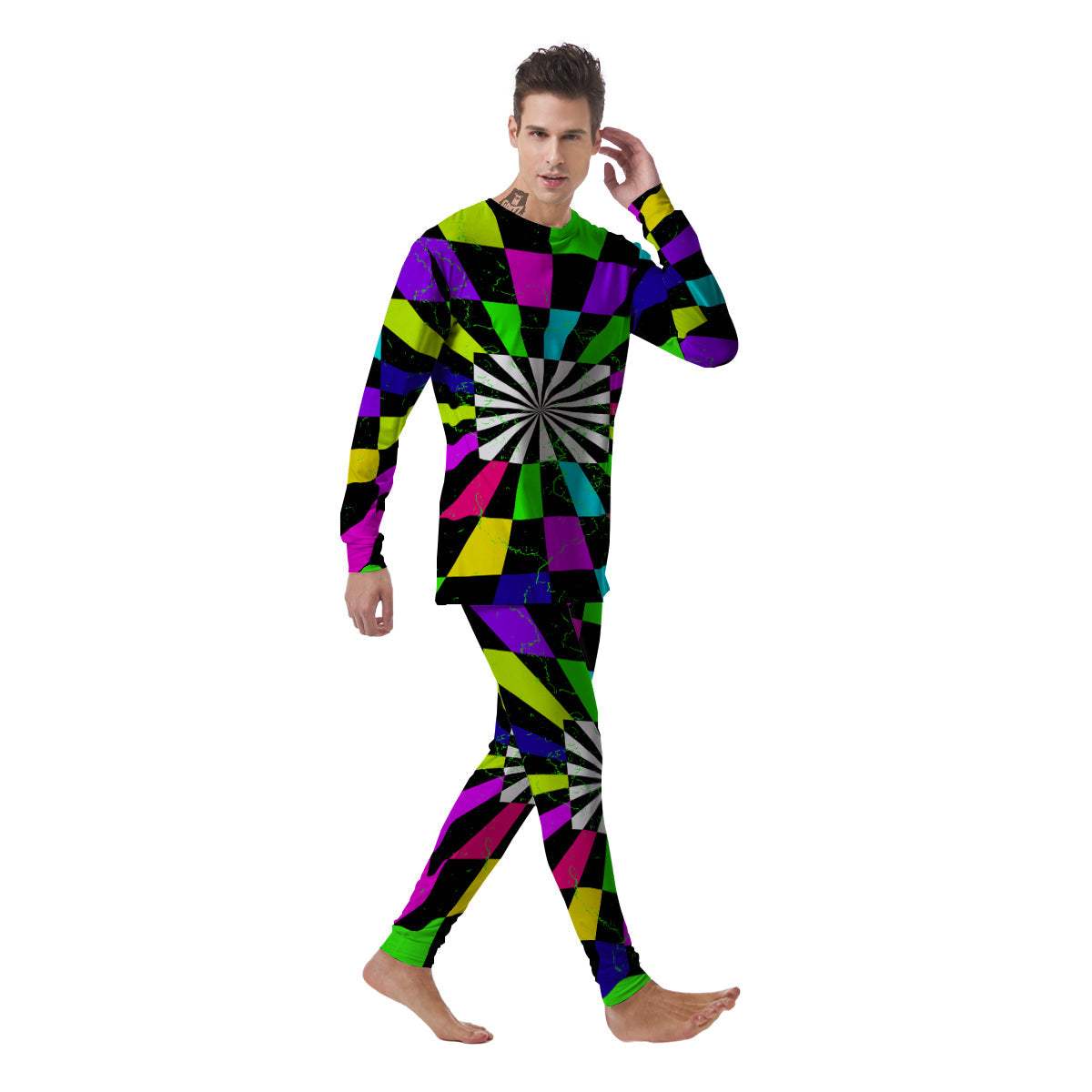 Optical Illusion Neon Abstract Print Men's Pajamas-grizzshop