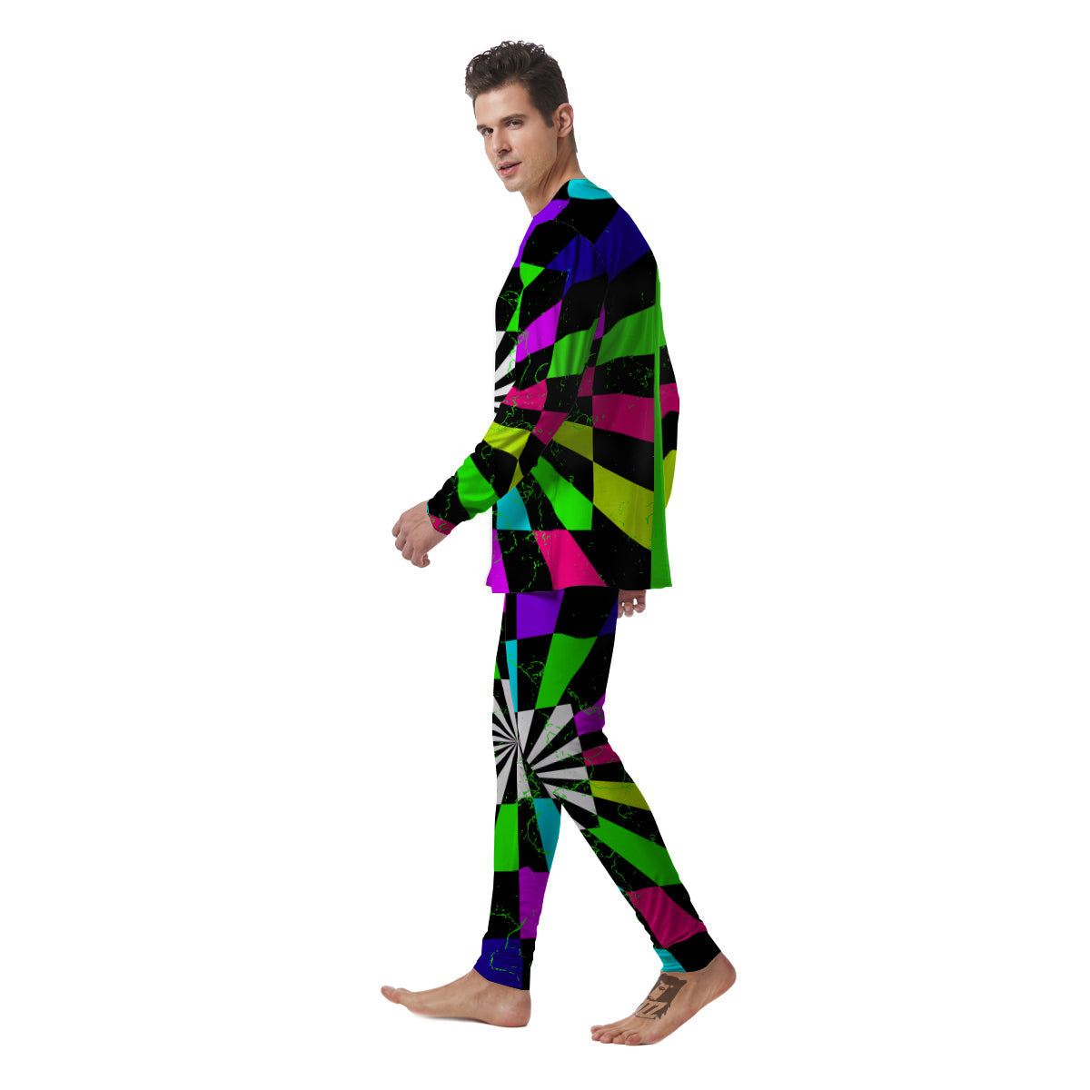 Optical Illusion Neon Abstract Print Men's Pajamas-grizzshop