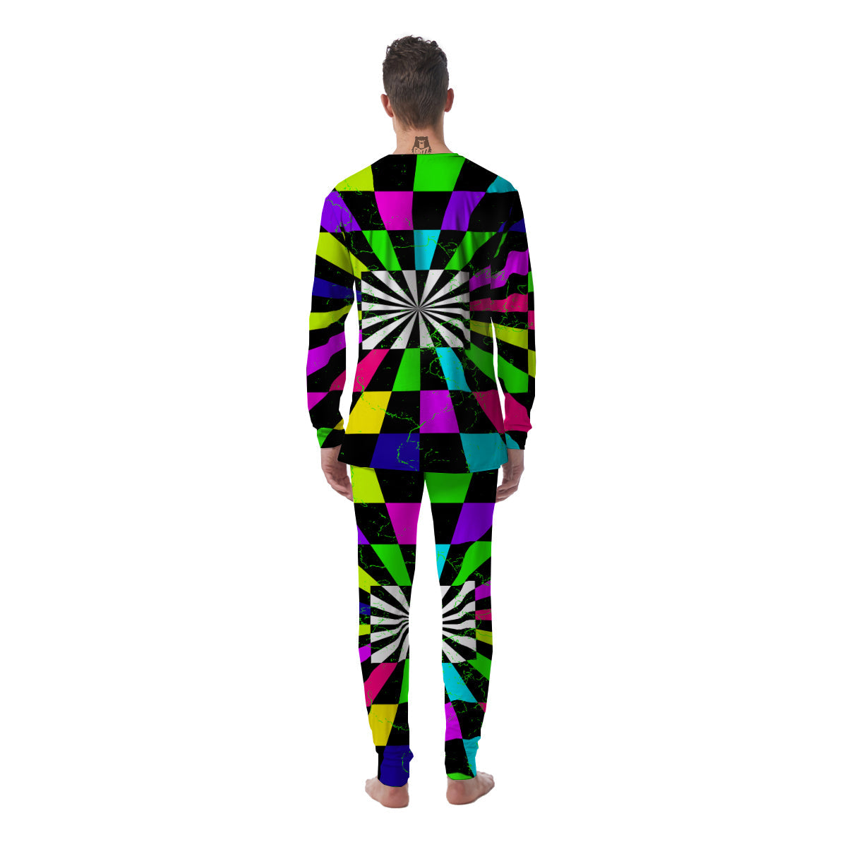 Optical Illusion Neon Abstract Print Men's Pajamas-grizzshop