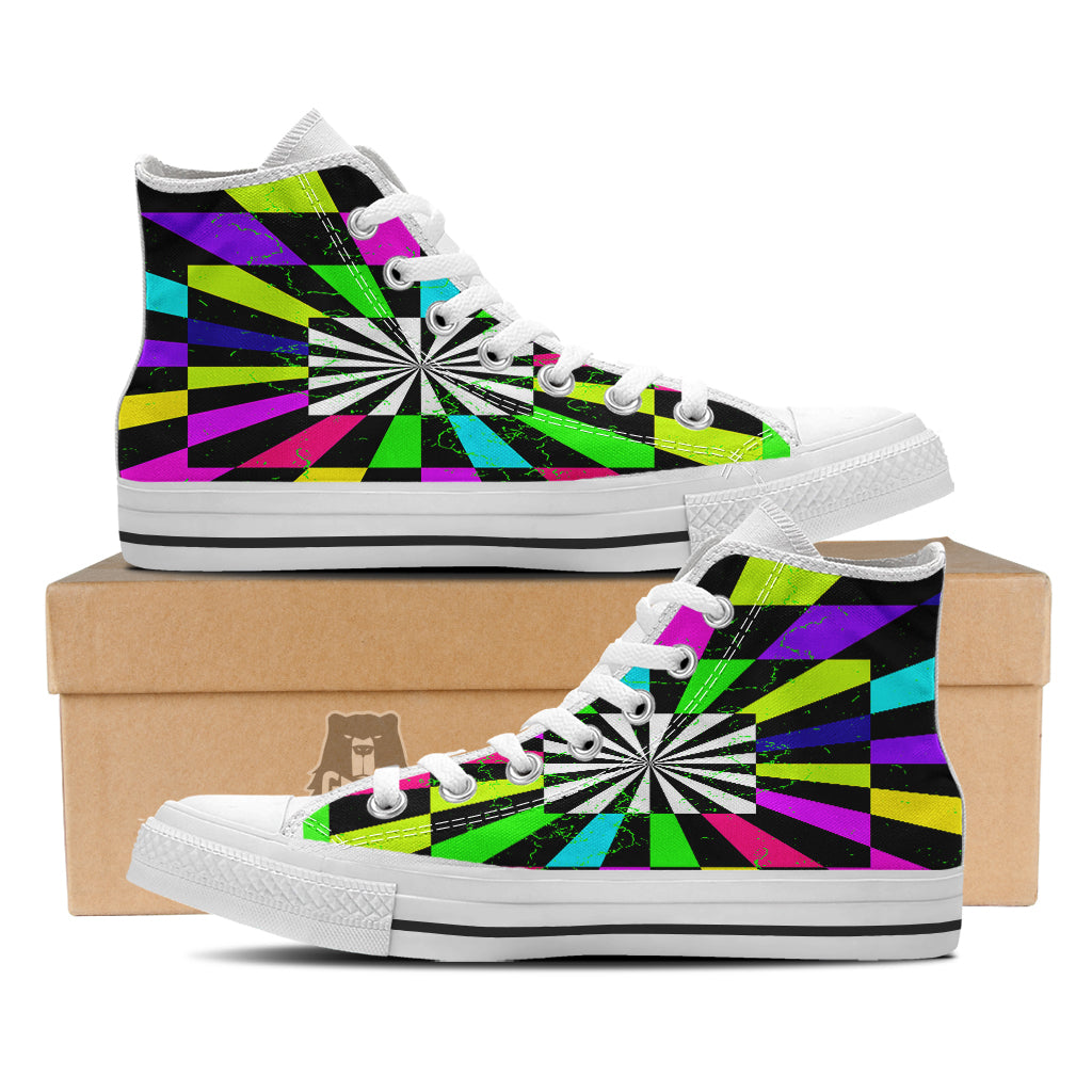 Optical Illusion Neon Abstract Print White High Top Shoes-grizzshop