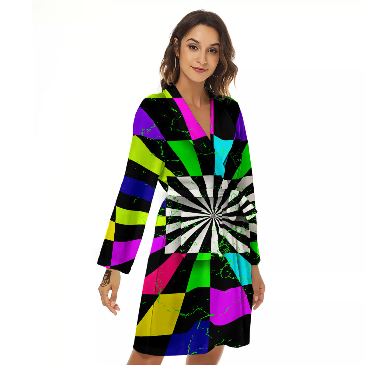 Optical Illusion Neon Abstract Print Women's Robe-grizzshop