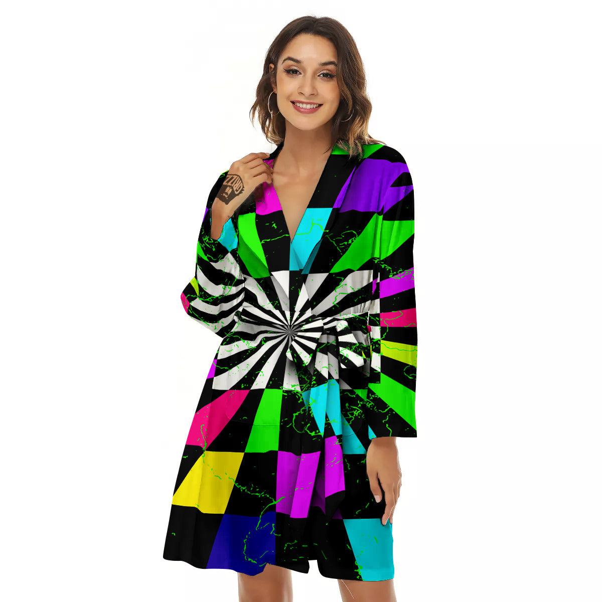Optical Illusion Neon Abstract Print Women's Robe-grizzshop