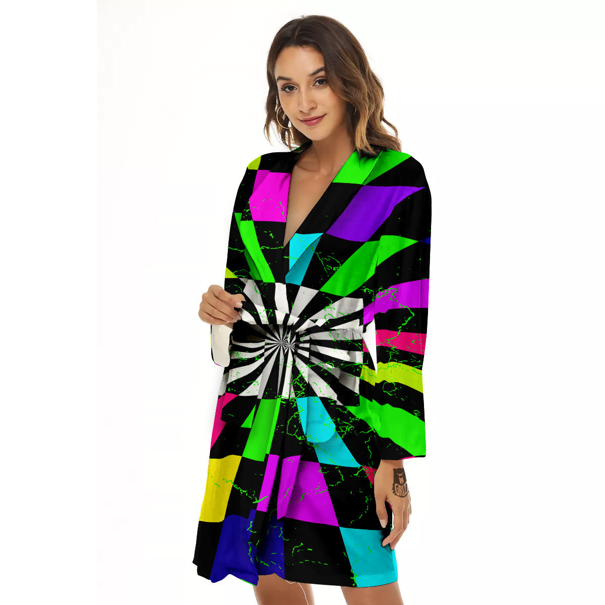 Optical Illusion Neon Abstract Print Women's Robe-grizzshop