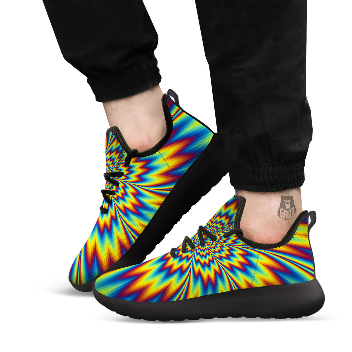 Optical Illusion Neon Psychedelic Black Athletic Shoes-grizzshop