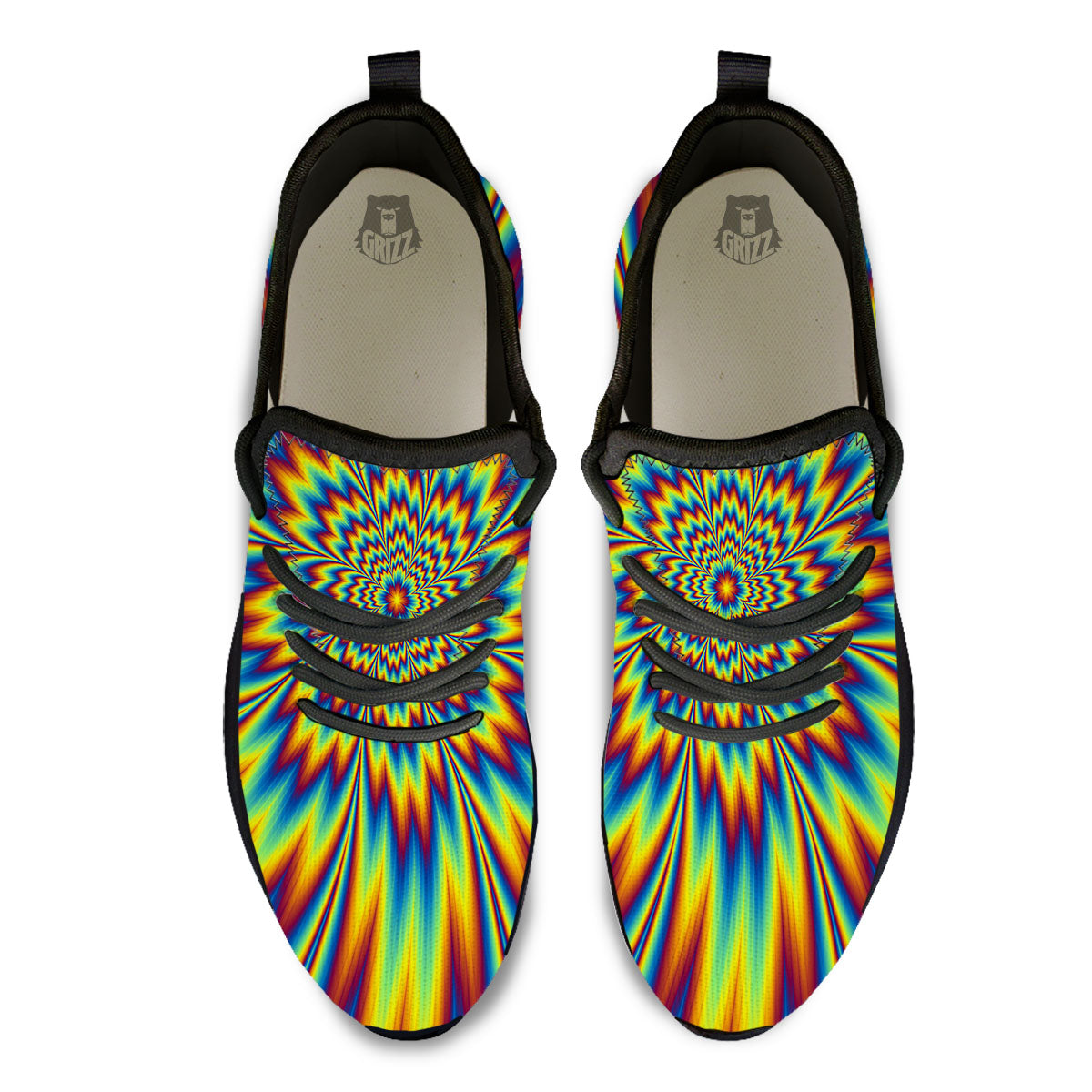 Optical Illusion Neon Psychedelic Black Athletic Shoes-grizzshop