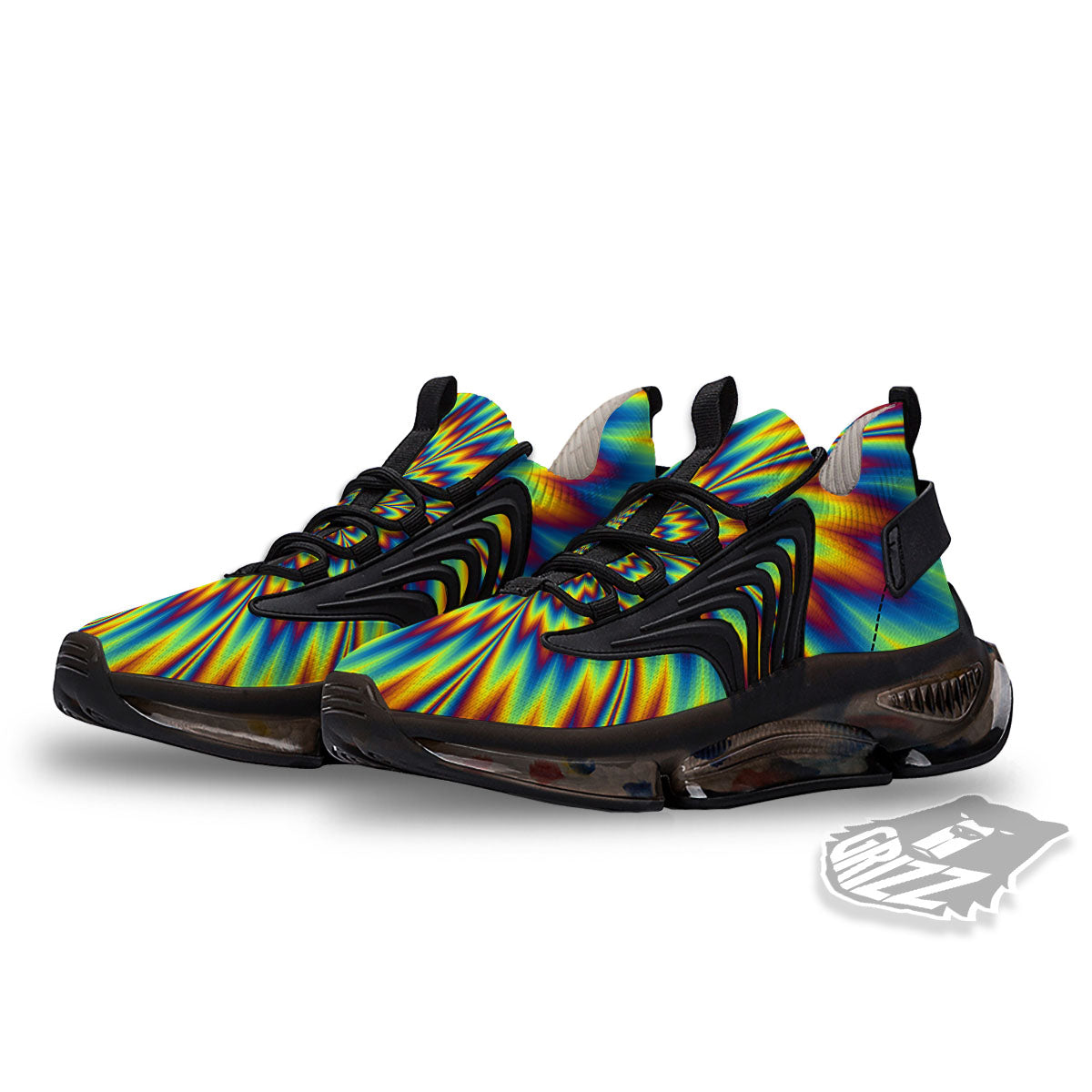 Optical Illusion Neon Psychedelic Black Gym Shoes-grizzshop