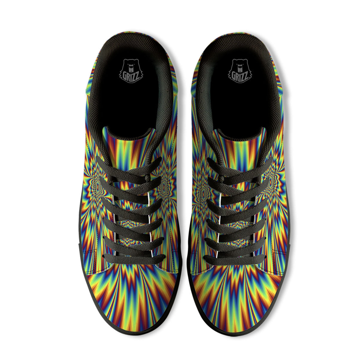 Optical Illusion Neon Psychedelic Black Low Top Sneakers-grizzshop