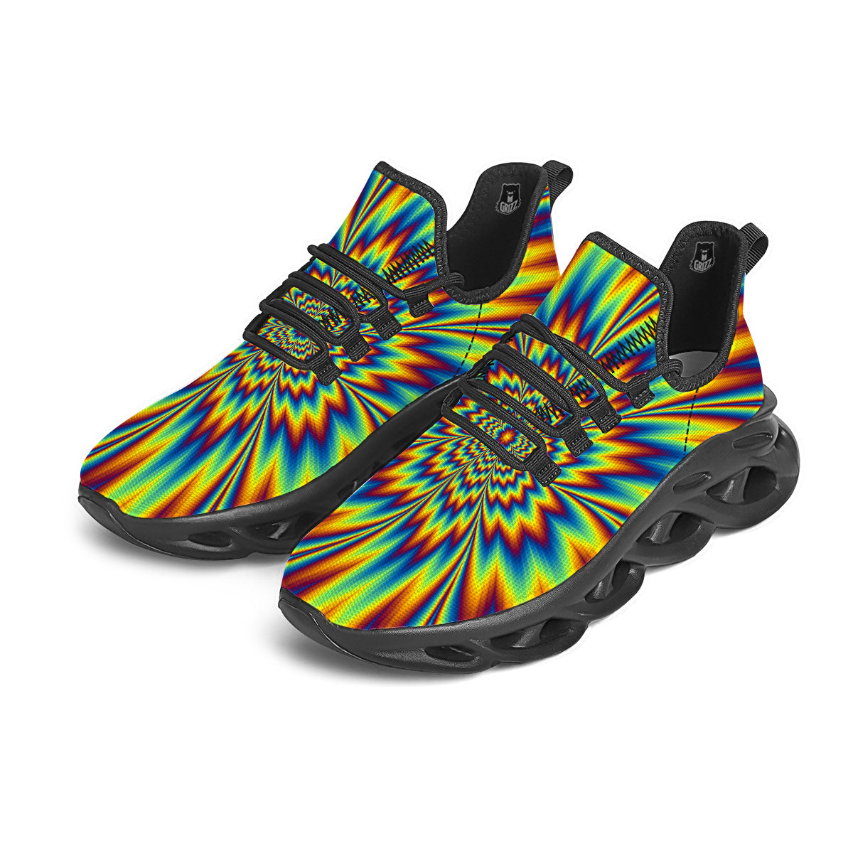 Optical Illusion Neon Psychedelic Black Running Shoes-grizzshop