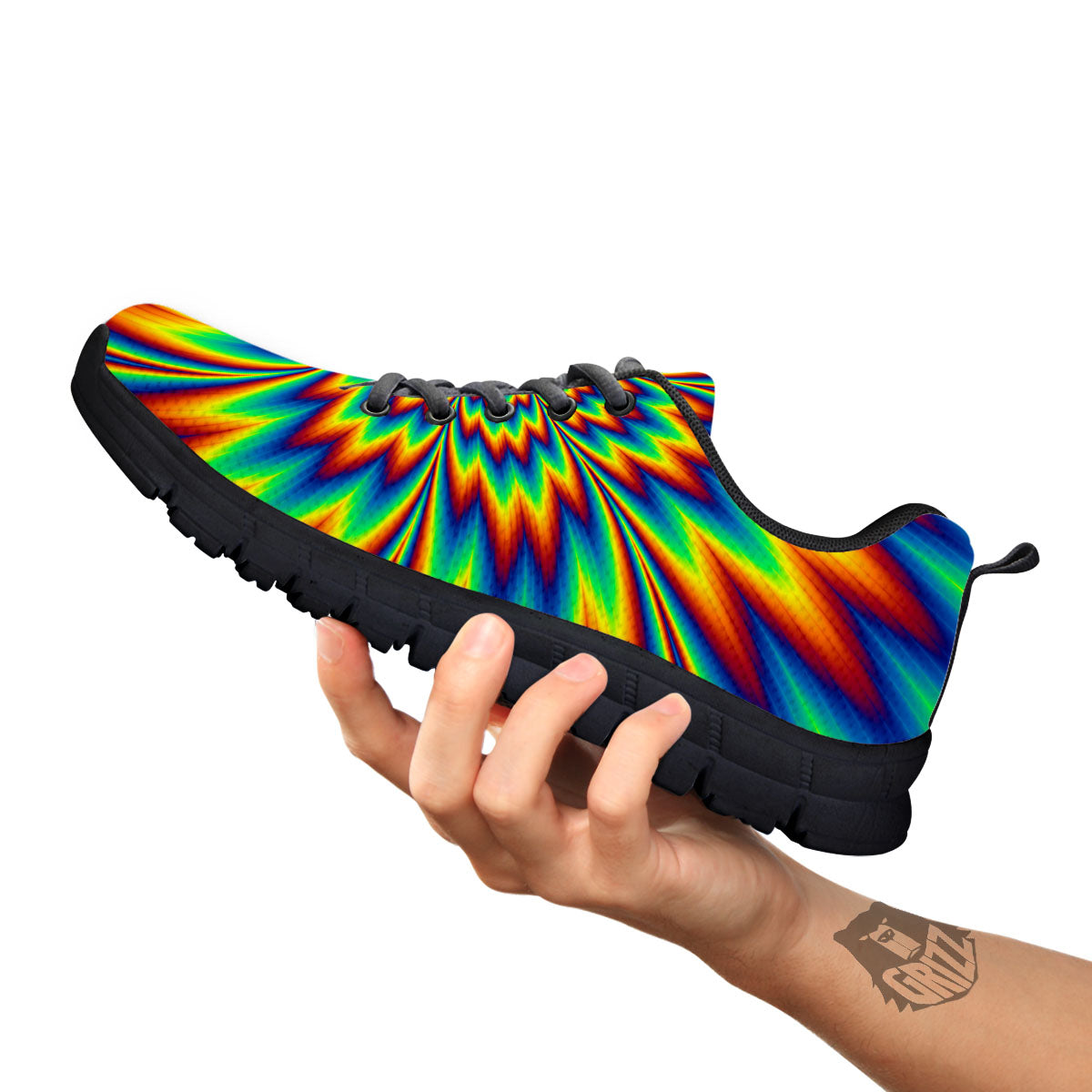 Optical Illusion Neon Psychedelic Black Sneaker-grizzshop