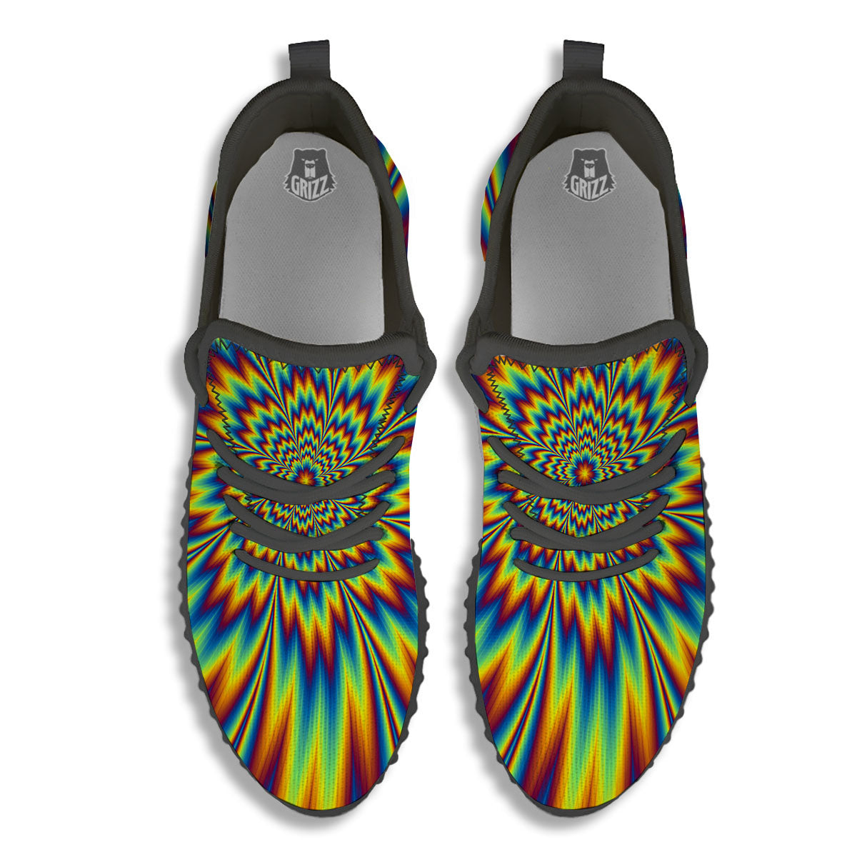 Optical Illusion Neon Psychedelic Black Walking Shoes-grizzshop