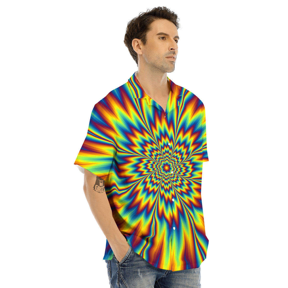 Optical Illusion Neon Psychedelic Men's Hawaiian Shirt-grizzshop