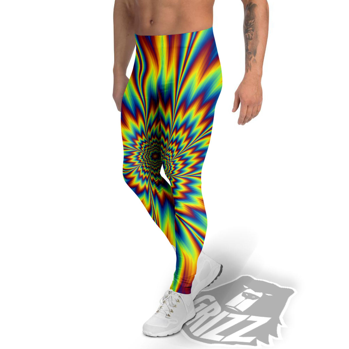Optical Illusion Neon Psychedelic Men's Leggings-grizzshop