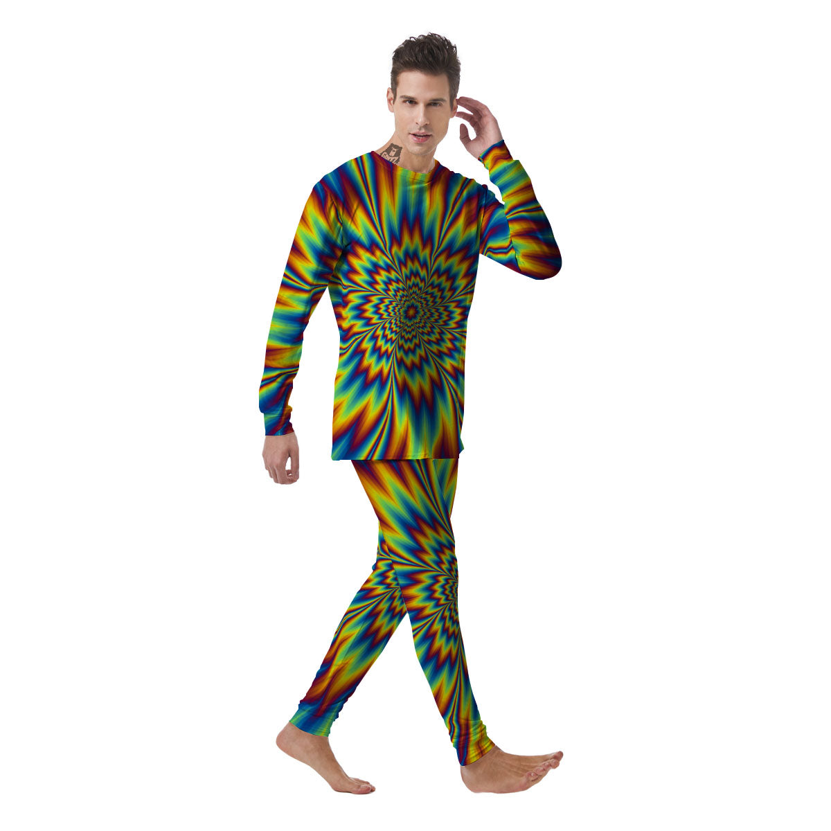 Optical Illusion Neon Psychedelic Men's Pajamas-grizzshop