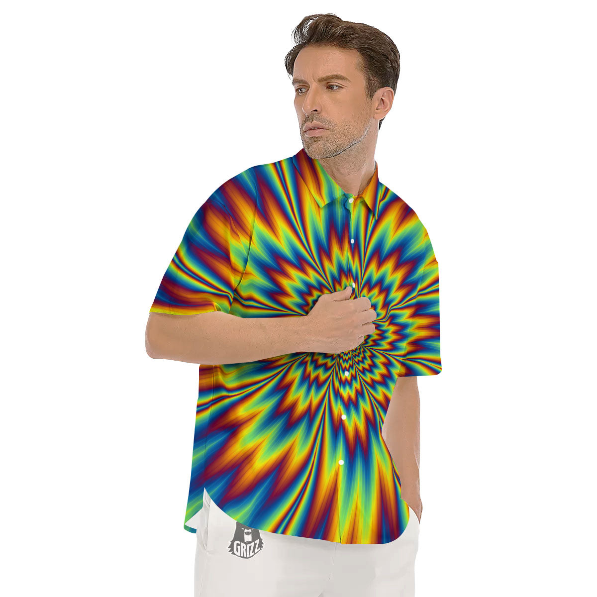 Optical Illusion Neon Psychedelic Men's Short Sleeve Shirts-grizzshop