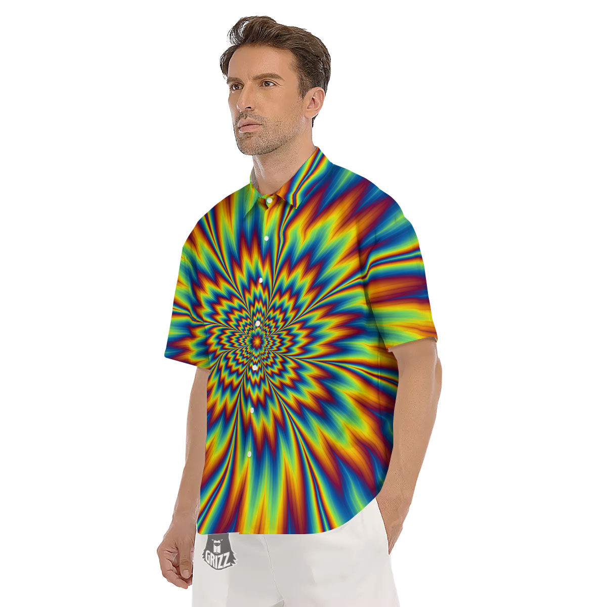 Optical Illusion Neon Psychedelic Men's Short Sleeve Shirts-grizzshop
