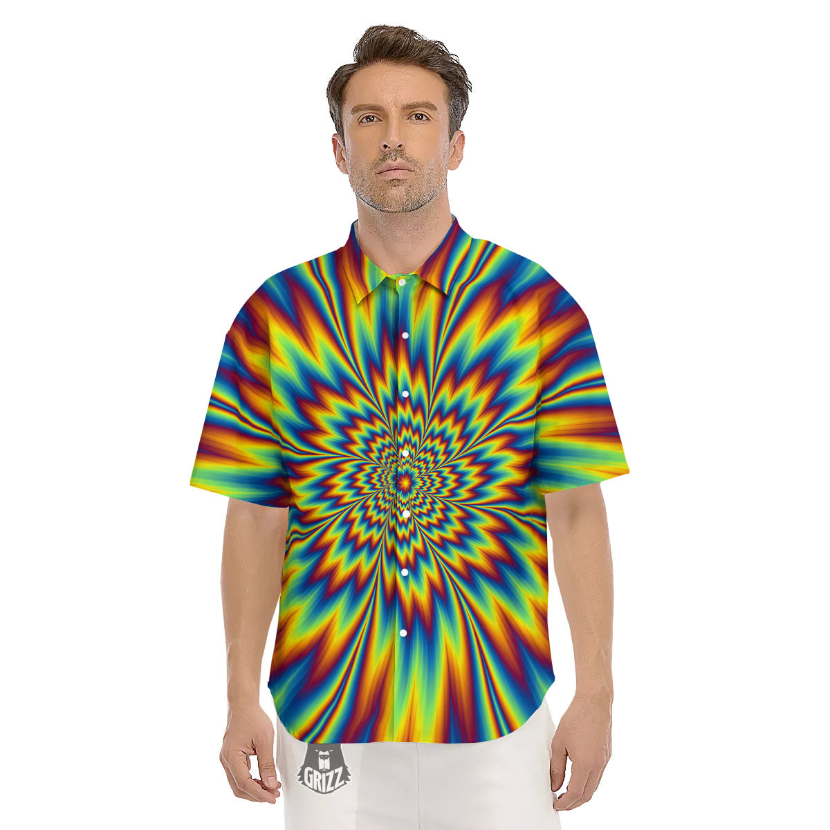 Optical Illusion Neon Psychedelic Men's Short Sleeve Shirts-grizzshop