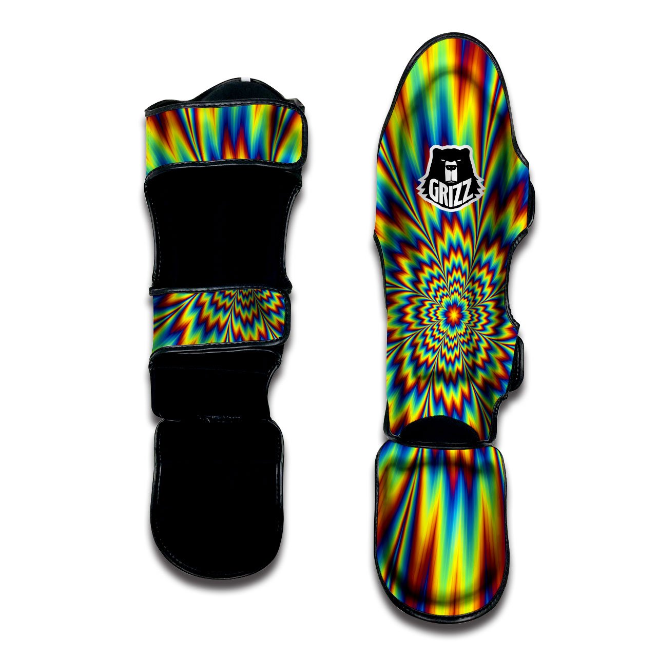Optical Illusion Neon Psychedelic Muay Thai Shin Guards-grizzshop