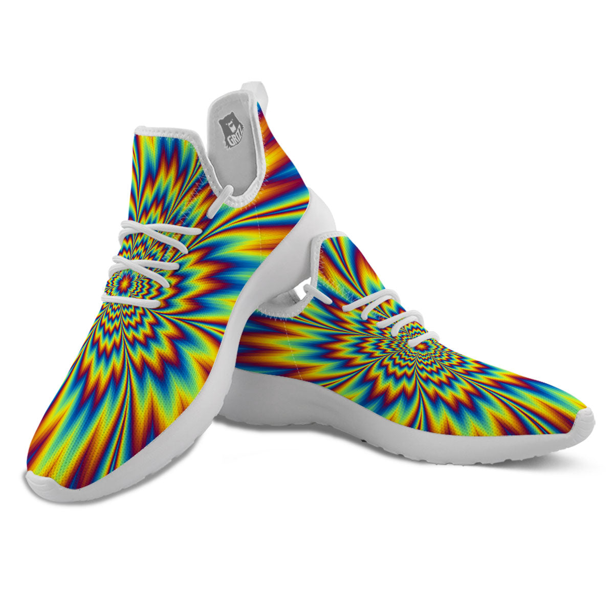 Optical Illusion Neon Psychedelic White Athletic Shoes-grizzshop