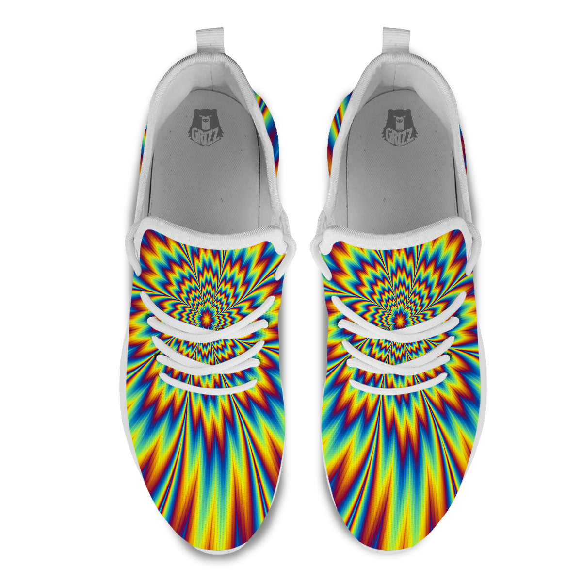 Optical Illusion Neon Psychedelic White Athletic Shoes-grizzshop