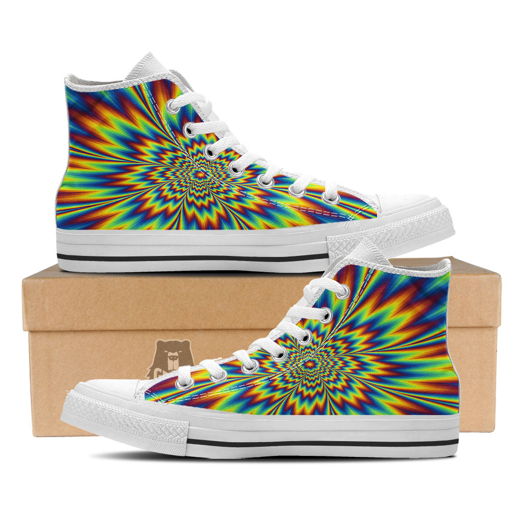 Optical Illusion Neon Psychedelic White High Top Shoes-grizzshop