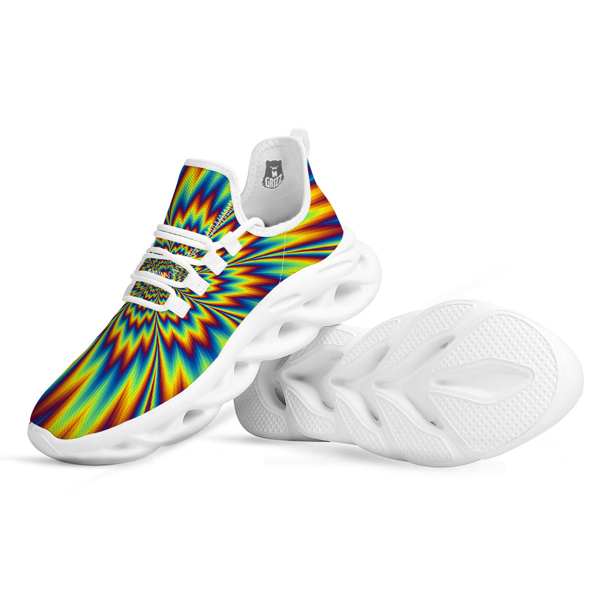 Optical Illusion Neon Psychedelic White Running Shoes-grizzshop