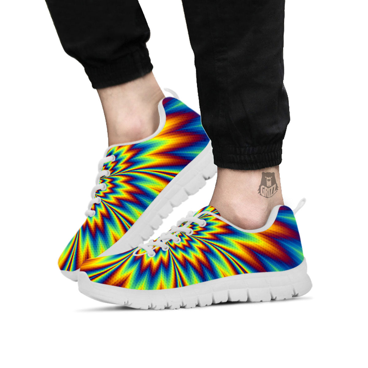 Optical Illusion Neon Psychedelic White Sneaker-grizzshop