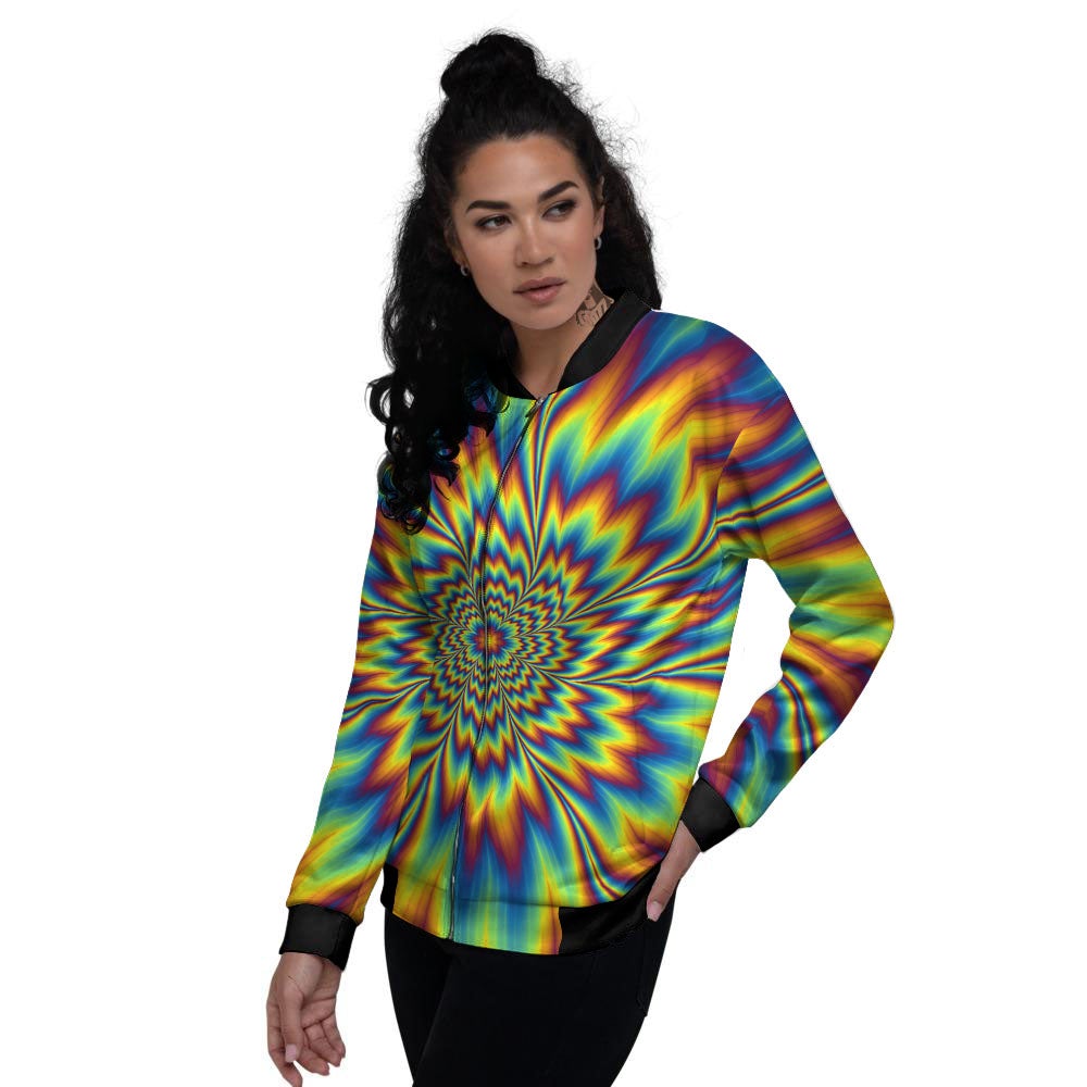 Optical Illusion Neon Psychedelic Women's Bomber Jacket-grizzshop