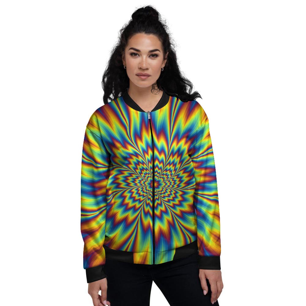 Optical Illusion Neon Psychedelic Women's Bomber Jacket-grizzshop