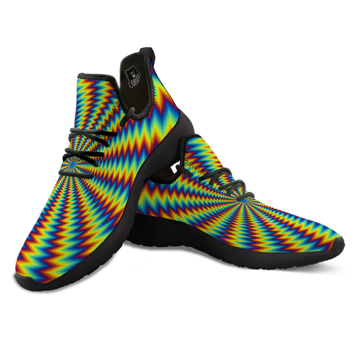 Optical Illusion Octagonal Psychedelic Black Athletic Shoes-grizzshop