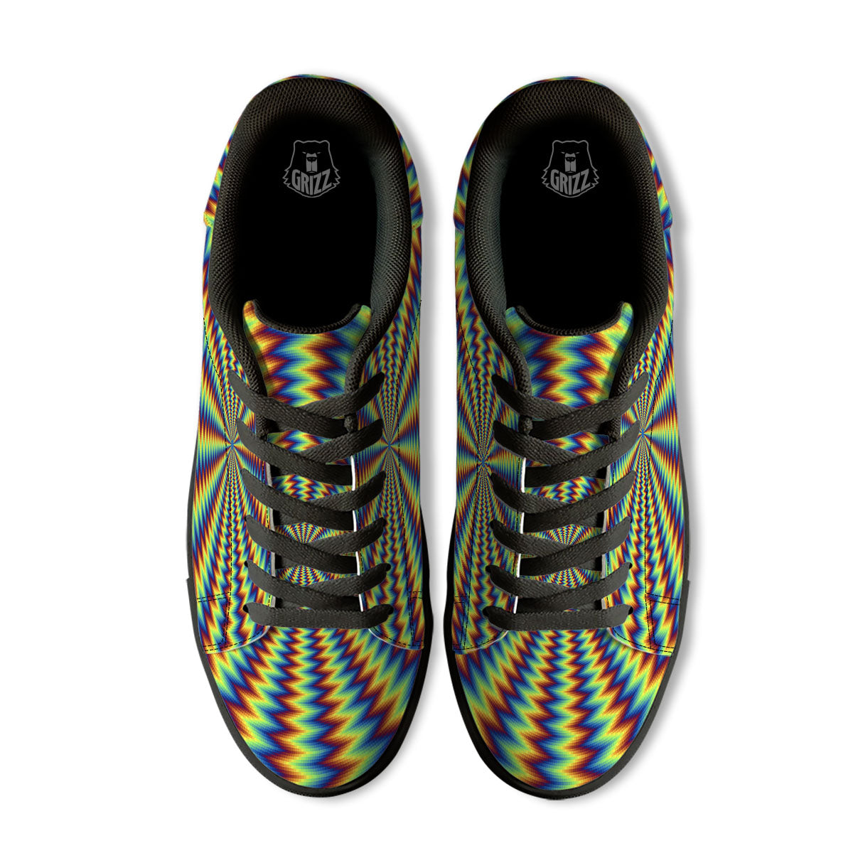 Optical Illusion Octagonal Psychedelic Black Low Top Sneakers-grizzshop