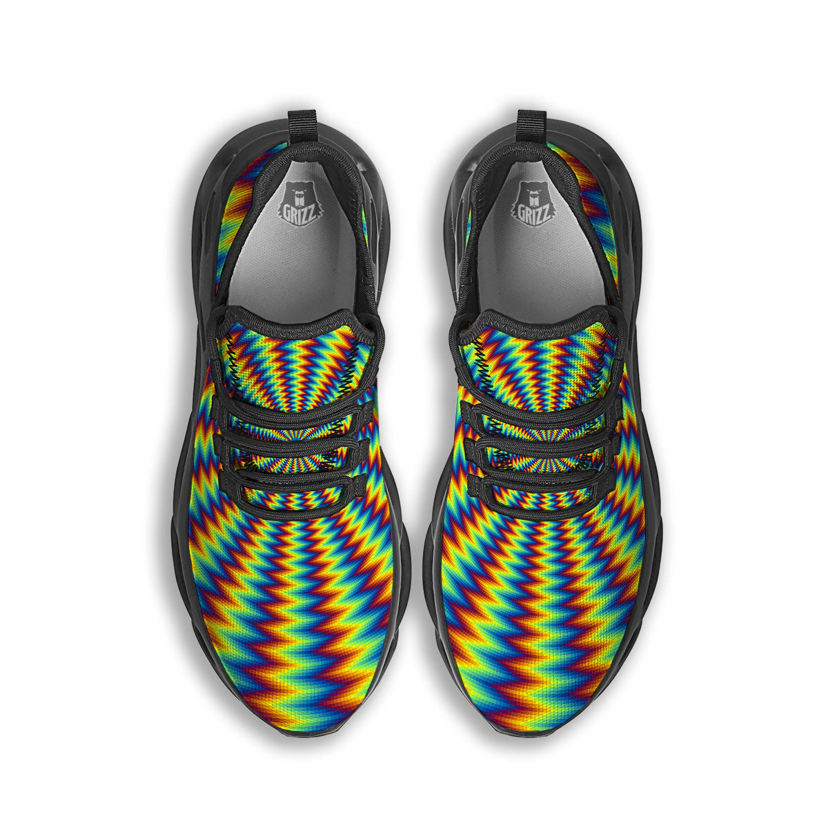 Optical Illusion Octagonal Psychedelic Black Running Shoes-grizzshop