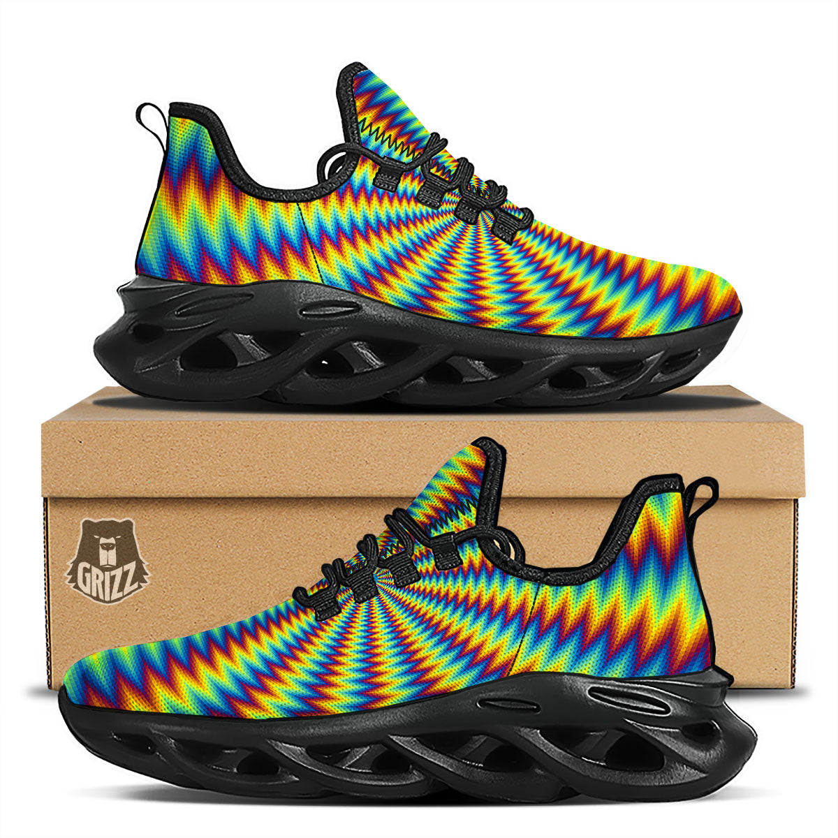 Optical Illusion Octagonal Psychedelic Black Running Shoes-grizzshop
