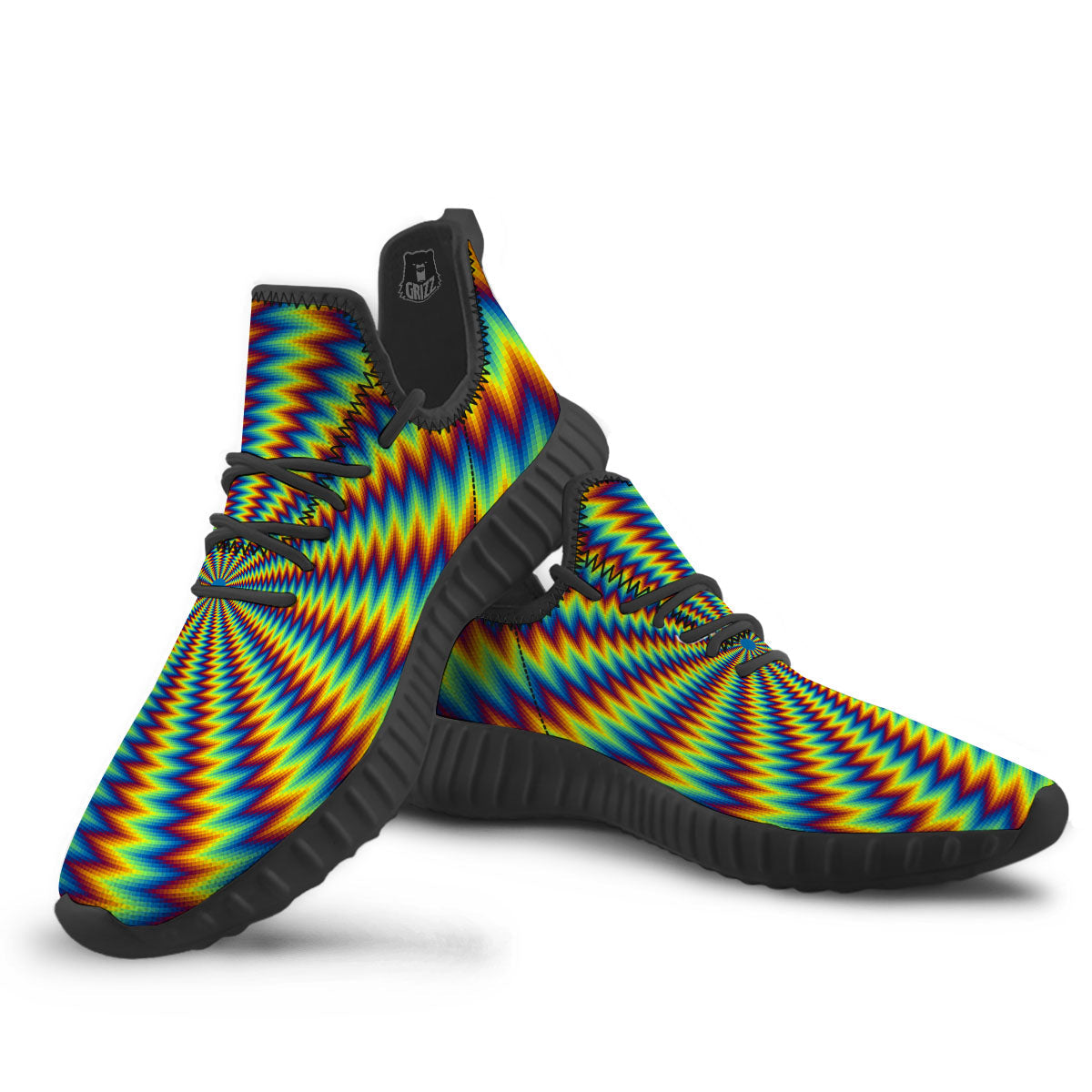 Optical Illusion Octagonal Psychedelic Black Walking Shoes-grizzshop
