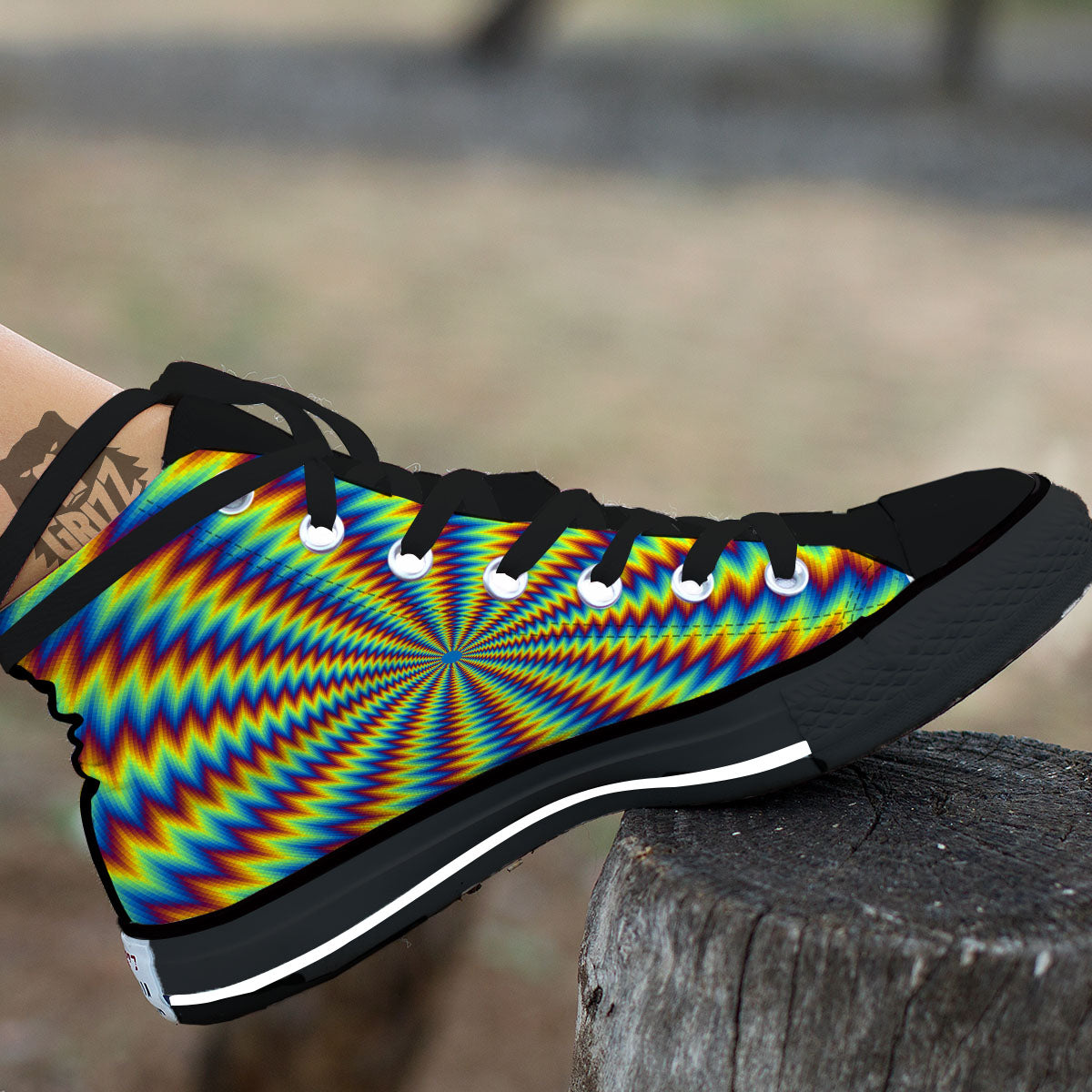 Optical Illusion Octagonal Psychedelic High Top Shoes-grizzshop