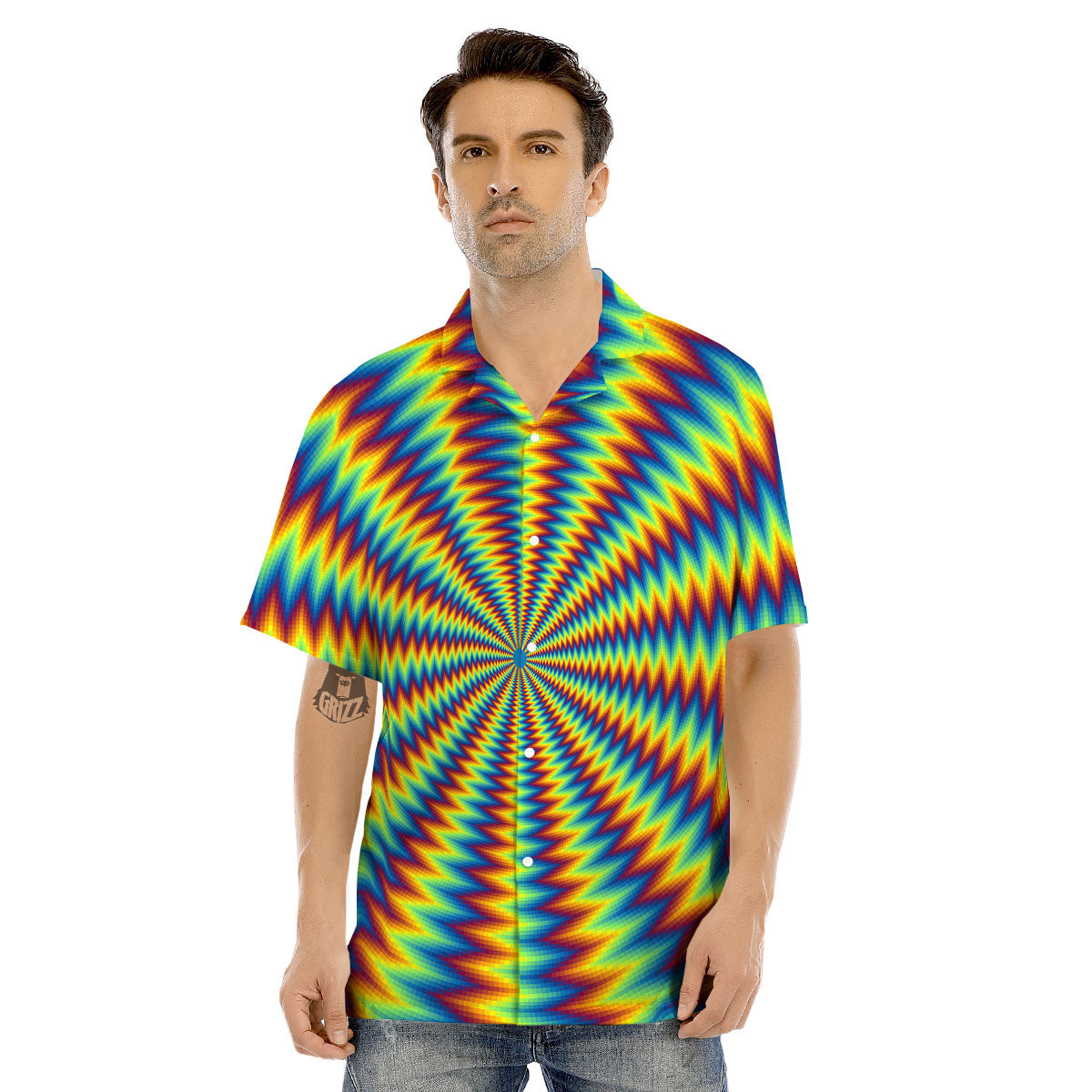 Optical Illusion Octagonal Psychedelic Men's Hawaiian Shirt-grizzshop