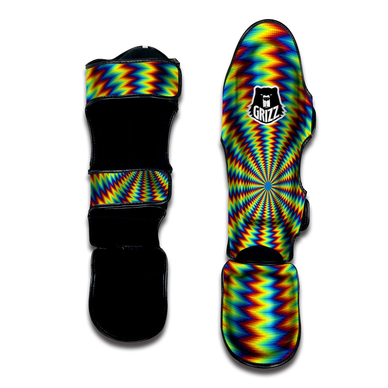 Optical Illusion Octagonal Psychedelic Muay Thai Shin Guards-grizzshop