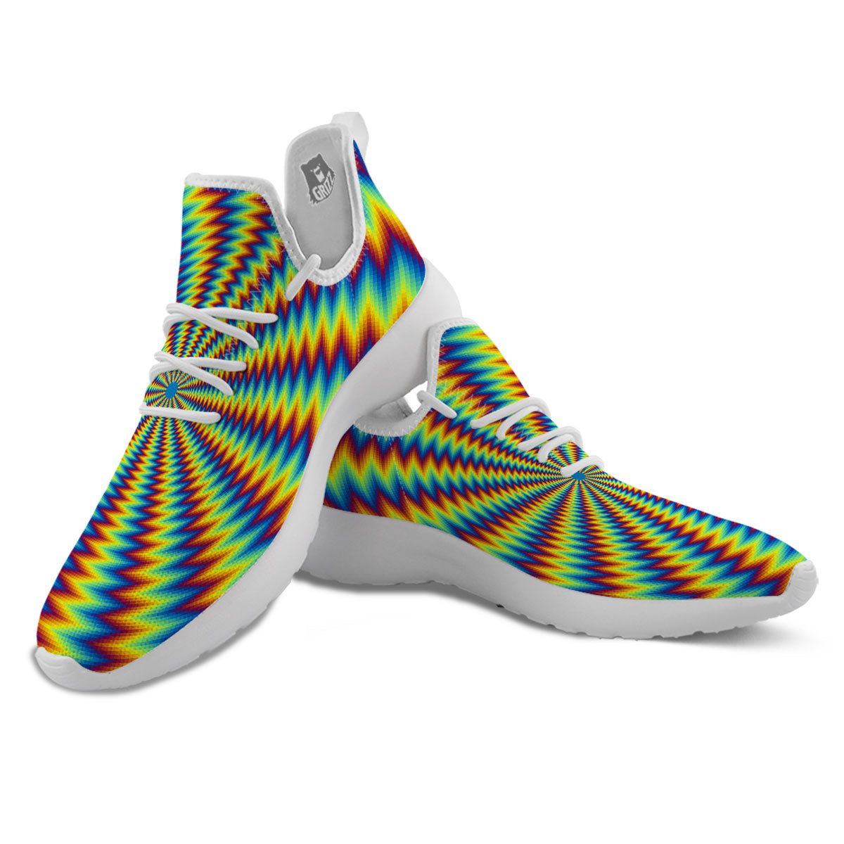 Optical Illusion Octagonal Psychedelic White Athletic Shoes-grizzshop