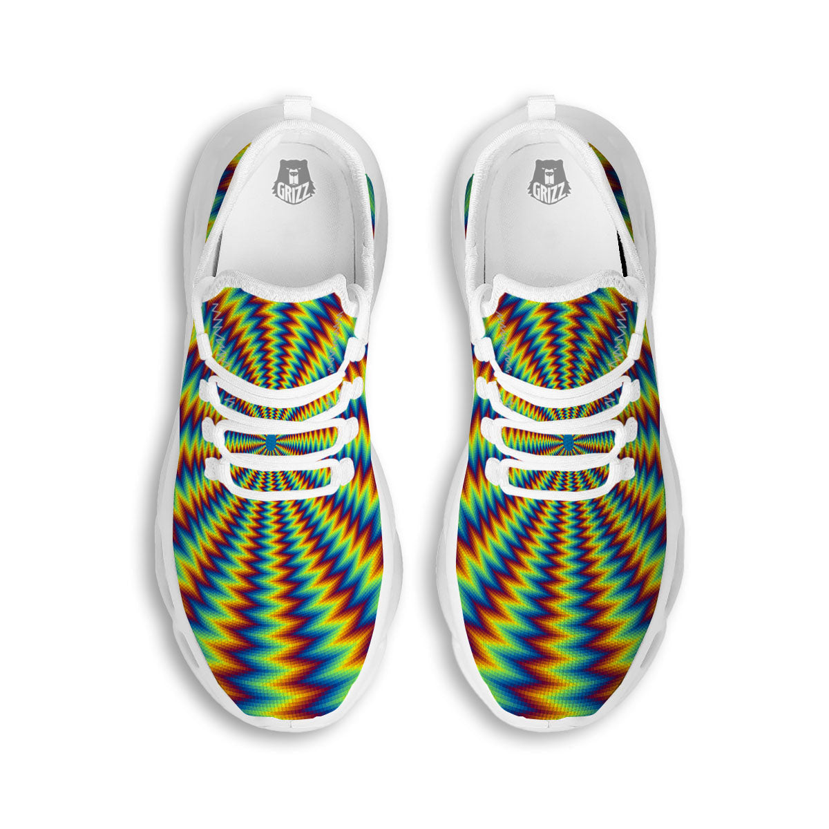 Optical Illusion Octagonal Psychedelic White Running Shoes-grizzshop