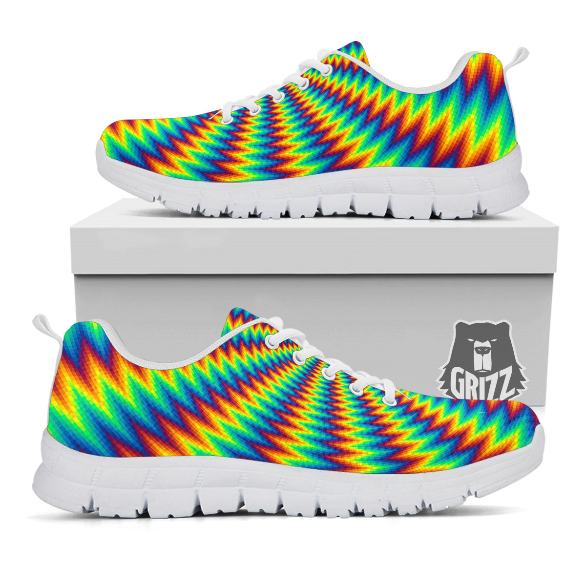 Optical Illusion Octagonal Psychedelic White Sneaker-grizzshop