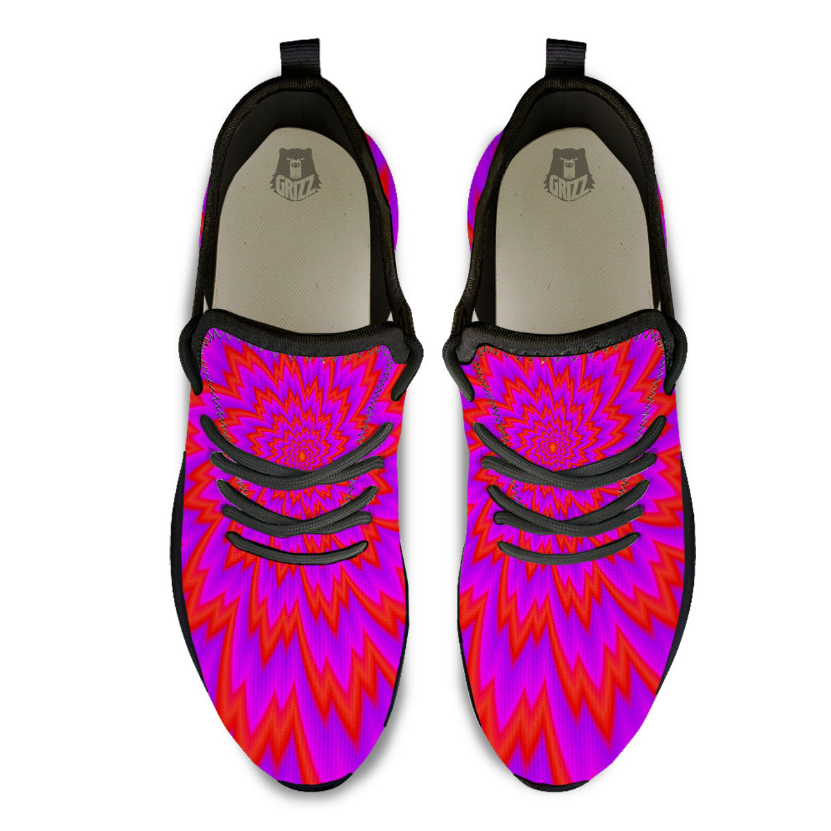 Optical Illusion Spiky Psychedelic Black Athletic Shoes-grizzshop